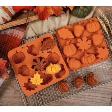 Webake Pumpkin Silicone Mold Harvest Cake Pan, 3D Maple Leaf Acorn Fall Molds for Halloween Thanksgiving Treats, 2Pcs