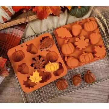 Webake Pumpkin Silicone Mold Harvest Cake Pan, 3D Maple Leaf Acorn Fall Molds for Halloween Thanksgiving Treats, 2Pcs