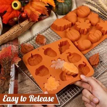 Webake Pumpkin Silicone Mold Harvest Cake Pan, 3D Maple Leaf Acorn Fall Molds for Halloween Thanksgiving Treats, 2Pcs