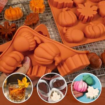 Webake Pumpkin Silicone Mold Harvest Cake Pan, 3D Maple Leaf Acorn Fall Molds for Halloween Thanksgiving Treats, 2Pcs
