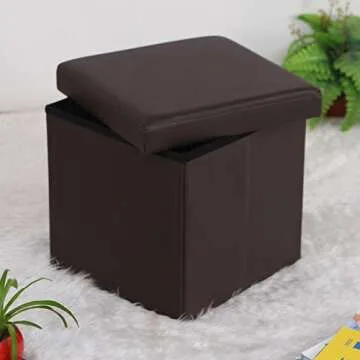 SONGMICS 15 Inches Ottoman with Storage, Footstool, Storage Ottoman, Synthetic Leather, 660 lb Load ...