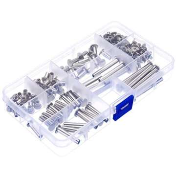 Pangda 80 Sets Chicago Screw Leather Rivets Assorted Kit Chicago Binding Screws 5 Sizes Metal Round ...