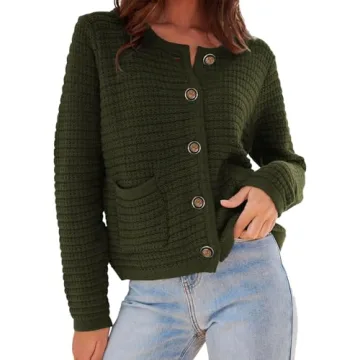 Fenclushy Womens Knit Button Down Sweater Coat Casual Long Sleeve Cardigan Sweater Outerwear Vintag ...