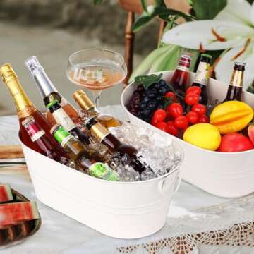 Galvanized Tub Beverage Tubs, 2pcs Metal Ice Buckets for Cocktail Bar 3 Gallon Wine Beer Drink Bucke...