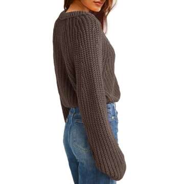 ReachMe Womens Chunky Cable Knit Cardigan Sweaters Long Sleeve Open Front Cropped Cardigan V Neck Button Outerwear(Coffee,S)