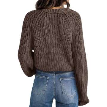 ReachMe Womens Chunky Cable Knit Cardigan Sweaters Long Sleeve Open Front Cropped Cardigan V Neck Button Outerwear(Coffee,S)