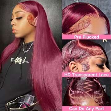 serwell 26 Inch 99J Burgundy Lace Front Wigs Human Hair 13x4 HD Transparent Straight Lace Front Wigs...