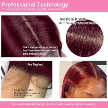 serwell 26 Inch 99J Burgundy Lace Front Wigs Human Hair 13x4 HD Transparent Straight Lace Front Wigs Human Hair Pre Plucked Wine Red Colored Glueless Frontal Wigs Human Hair for Women 180% Density