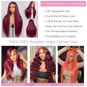 serwell 26 Inch 99J Burgundy Lace Front Wigs Human Hair 13x4 HD Transparent Straight Lace Front Wigs Human Hair Pre Plucked Wine Red Colored Glueless Frontal Wigs Human Hair for Women 180% Density