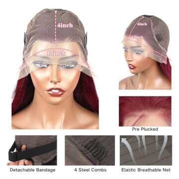 serwell 26 Inch 99J Burgundy Lace Front Wigs Human Hair 13x4 HD Transparent Straight Lace Front Wigs Human Hair Pre Plucked Wine Red Colored Glueless Frontal Wigs Human Hair for Women 180% Density