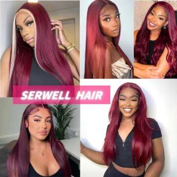 serwell 26 Inch 99J Burgundy Lace Front Wigs Human Hair 13x4 HD Transparent Straight Lace Front Wigs Human Hair Pre Plucked Wine Red Colored Glueless Frontal Wigs Human Hair for Women 180% Density