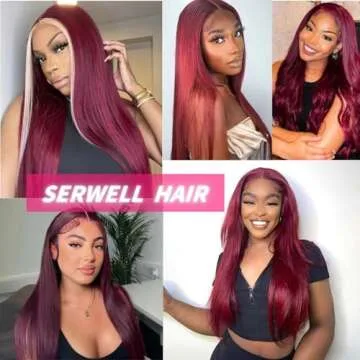serwell 26 Inch 99J Burgundy Lace Front Wigs Human Hair 13x4 HD Transparent Straight Lace Front Wigs Human Hair Pre Plucked Wine Red Colored Glueless Frontal Wigs Human Hair for Women 180% Density