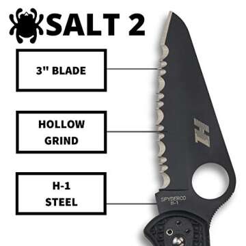 Spyderco Salt 2 Lightweight Knife with 3" H-1 Ultra-Corrosion Resistant Steel Blade and Black FRN Handle - SpyderEdge - C88SBBK2