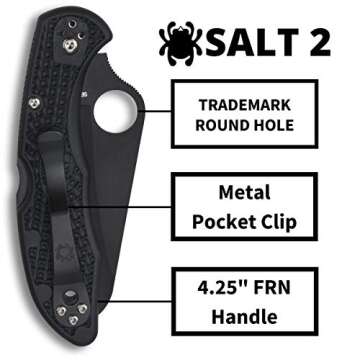 Spyderco Salt 2 Lightweight Knife with 3" H-1 Ultra-Corrosion Resistant Steel Blade and Black FRN Handle - SpyderEdge - C88SBBK2