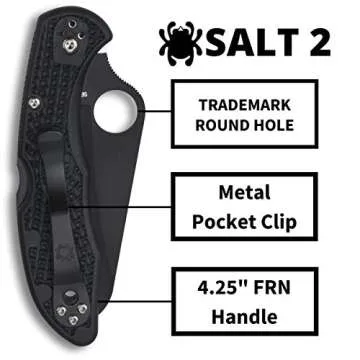 Spyderco Salt 2 Lightweight Knife with 3" H-1 Ultra-Corrosion Resistant Steel Blade and Black FRN Handle - SpyderEdge - C88SBBK2