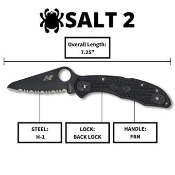 Spyderco Salt 2 Lightweight Knife with 3" H-1 Ultra-Corrosion Resistant Steel Blade and Black FRN Handle - SpyderEdge - C88SBBK2