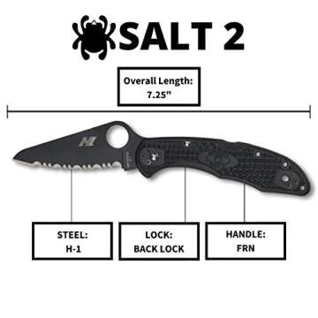 Spyderco Salt 2 Lightweight Knife with 3" H-1 Ultra-Corrosion Resistant Steel Blade and Black FRN Handle - SpyderEdge - C88SBBK2