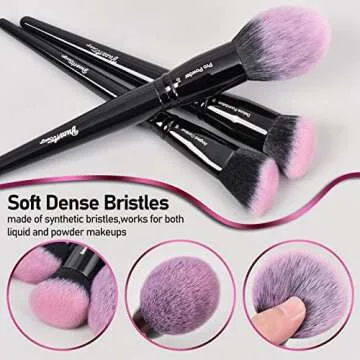 Bueart Design Fuchsia Pink Black 18Pcs ULTRA SOFT LABELED Makeup Brushes set Dense hair make up brushes Set with Foundation Face brush Blending Blush Concealers contour Eyeshadow Brush