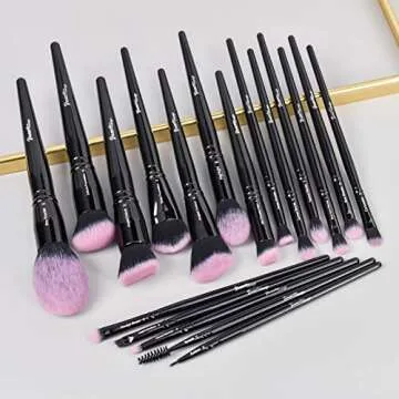 Bueart Design Fuchsia Pink Black 18Pcs ULTRA SOFT LABELED Makeup Brushes set Dense hair make up brushes Set with Foundation Face brush Blending Blush Concealers contour Eyeshadow Brush