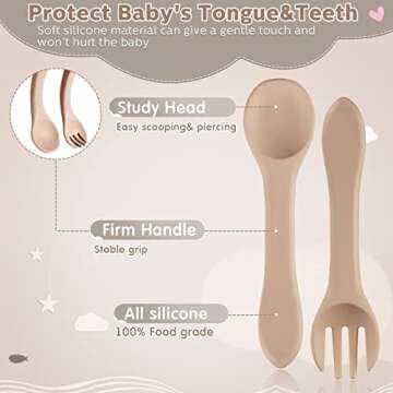 6 Silicone Baby Feeding Forks & Spoons - Safe First Stage Tools