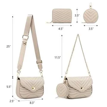 Light Khaki Purse Crossbody with Coin Purse Small Quilted Purses for Women Stylish Women's Purses and Handbags including 3 Size Bags