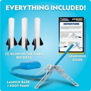 Blue Marble National Geographic Air Rocket Launcher Toy - Launch Glow in The Dark Rockets up to 100 Feet, Kids Outdoor Toys, Toys for Kids 8-12, Glow in The Dark Toys, Rocket Kit, Fun Outdoor Toys