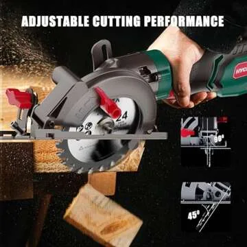 Electric Circular Saw, HYCHIKA 6.2A Mini Circular Saw with 3 Blades(4-1/2”), Compact Hand Saw Max Cutting Depth 1-7/8'' (90°), Rubber Handle, 10 Feet Cord, Fit for Wood Soft Metal Plastic Cuts