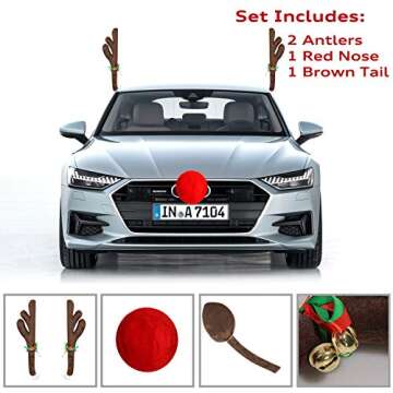 MOMONI Premium Reindeer Car Kit Antlers, Nose, Tail- Rudolph Set Reindeer Christmas Decoration Car Costume Auto Accessories