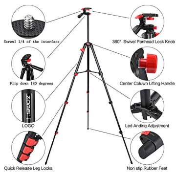 teefeet Tablet Tripod 53 inch for iPad Tripod Aluminum Smartphone Tripod for iPhone iPad Pro Camera Mobile Phone Lightweight Travel Selfie Stand Tripod Red
