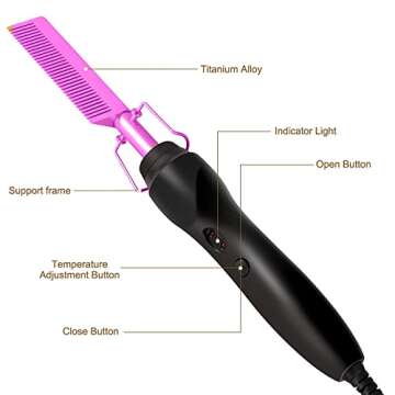 Multifunctional Ceramic Heated Styling Tool - Electric Hot Comb, Straightener, Curling Iron, and Hair Straightening Brush (purple)