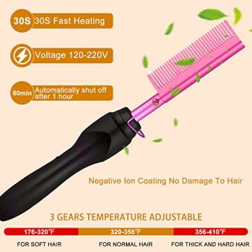 Multifunctional Ceramic Heated Styling Tool - Electric Hot Comb, Straightener, Curling Iron, and Hair Straightening Brush (purple)