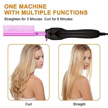 Multifunctional Ceramic Heated Styling Tool - Electric Hot Comb, Straightener, Curling Iron, and Hair Straightening Brush (purple)