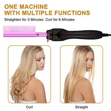 Multifunctional Ceramic Heated Styling Tool - Electric Hot Comb, Straightener, Curling Iron, and Hair Straightening Brush (purple)