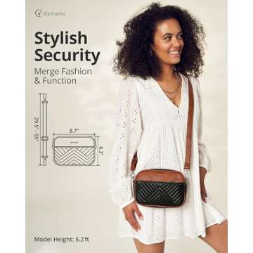 Vantamo Shoulder Bag for Women - Faux Leather Crossbody Bag with Anti Theft RFID Protection & Adjust...