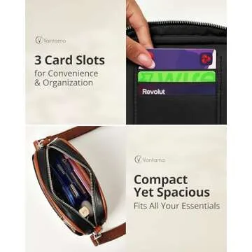 Vantamo Shoulder Bag for Women - Faux Leather Crossbody Bag with Anti Theft RFID Protection & Adjustable Strap - Shoulder Bag with Silver Zippers & Anti Pickpocket Clip - Crossbody Purse