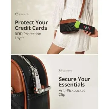 Vantamo Shoulder Bag for Women - Faux Leather Crossbody Bag with Anti Theft RFID Protection & Adjustable Strap - Shoulder Bag with Silver Zippers & Anti Pickpocket Clip - Crossbody Purse