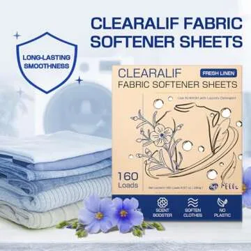 CLEARALIF Laundry Fabric Softener Sheets - 160 Loads, Eco-Friendly, Fresh Linen Scent