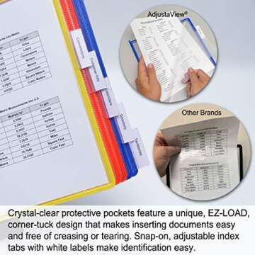 Ultimate Office AdjustaView 10-Pocket Desk Reference Organizer with Supplies Storage Base and EZ-Load Pockets to Hold 20 Sheets of Paper, Includes Fast Find Indexing Tabs (Colored Pockets)