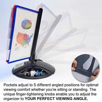 Ultimate Office AdjustaView 10-Pocket Desk Reference Organizer with Supplies Storage Base and EZ-Load Pockets to Hold 20 Sheets of Paper, Includes Fast Find Indexing Tabs (Colored Pockets)