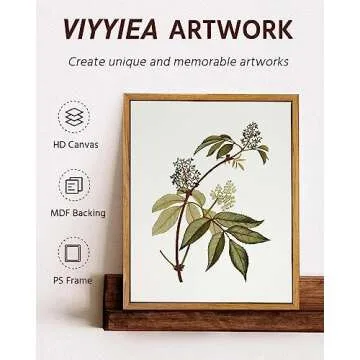 VIYYIEA Vintage Framed Canvas Wall Art Prints, Sambucus Racemosa Botanical Plant Bathroom Art Painting, Rustic Farmhouse Plant Pictures for Bedroom Living Room Bathroom, 9"x11"