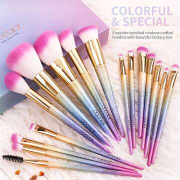 Docolor 16-Piece Fantasy Makeup Brushes Set with Rainbow Case
