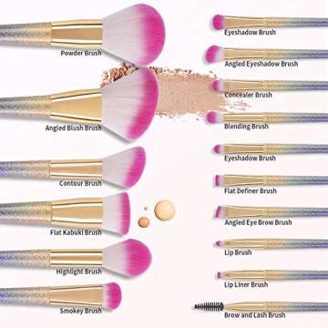 Docolor 16-Piece Fantasy Makeup Brushes Set with Rainbow Case
