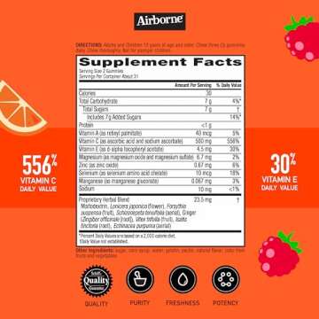 Airborne KIDS 500mg Vitamin C Gummies, Kids Immune Support Zinc Gummies With Powerful Antioxidants Vit C & E - 63 , Assorted Fruit Flavor