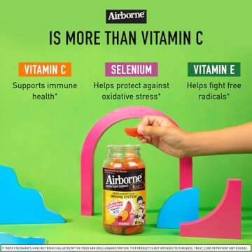 Airborne KIDS 500mg Vitamin C Gummies, Kids Immune Support Zinc Gummies With Powerful Antioxidants Vit C & E - 63 , Assorted Fruit Flavor