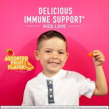 Airborne KIDS 500mg Vitamin C Gummies, Kids Immune Support Zinc Gummies With Powerful Antioxidants Vit C & E - 63 , Assorted Fruit Flavor