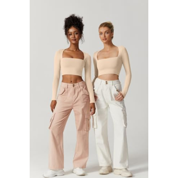 QINSEN Women's Crop Top Long Sleeve Square Neck Fashion