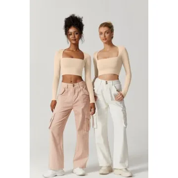 QINSEN Women's Crop Top Long Sleeve Square Neck Fashion