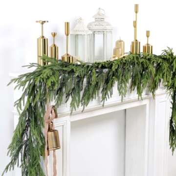 Artificial Christmas Garlands- Real Touch Norfolk Pine Garland Faux Greenery Fake Garland for Holida...