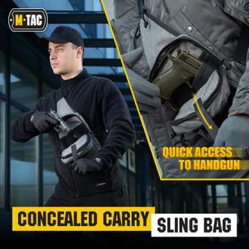 M-Tac Tactical Sling Bag for Men - Crossbody Concealed Carry Bag - Grey Melange Mens Crossbody Holst...