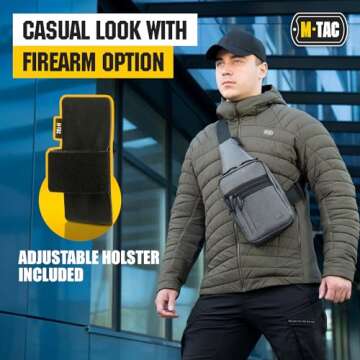 M-Tac Tactical Sling Bag for Men - Crossbody Concealed Carry Bag - Grey Melange Mens Crossbody Holster Bag